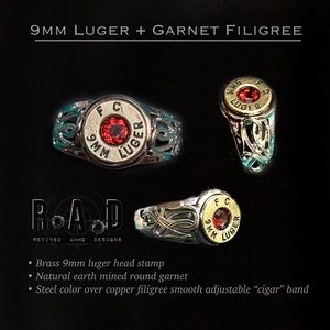 9mm natural garnet filigree adjustable ring